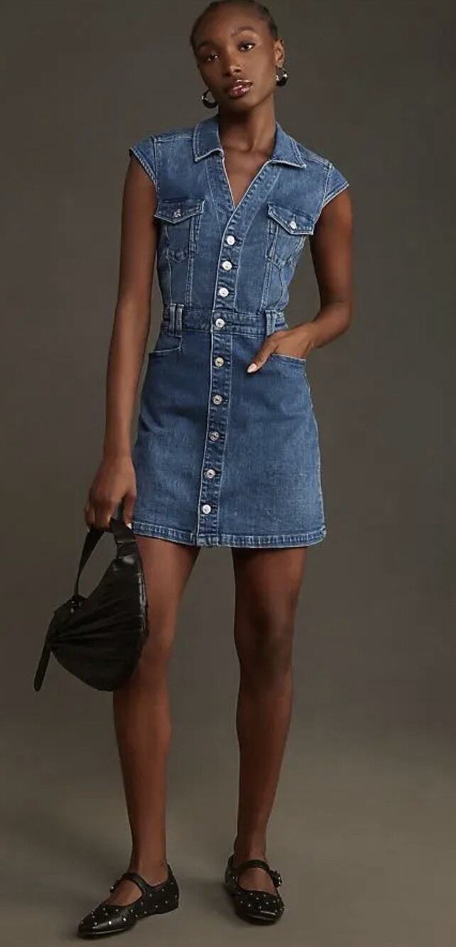 PAIGE Anthropologie Jaxsyn Denim Jolene Pocket Wedgewood Wash Jean Dress 14 NWT